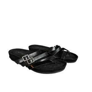 Walking Cradles Sandals Womens Size 7.5 W Black Leather Strappy Wedge Comfort